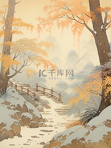 兰博海报插画图片_霜降节气的秋天森林小路11