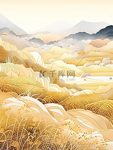 金黄色的插画图片_金黄色的稻田丰收白露节气2