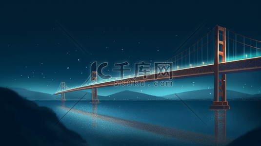 深圳跨海大桥插画图片_唯美夜空下的跨海大桥风景插画2