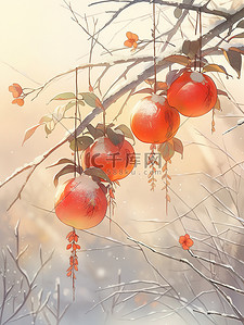 小雪海报插画图片_霜冻成熟的柿子霜降小雪19