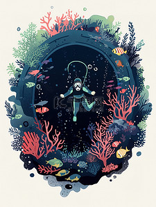 勇敢的人插画图片_一名潜水员勇敢地潜入海底7