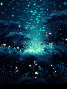 奇妙水族馆插画图片_水下星空的奇妙景象宁静的深海9