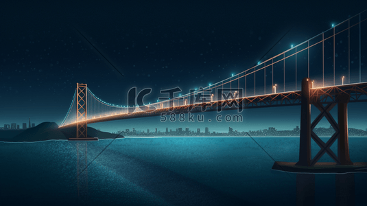 深圳跨海大桥插画图片_唯美夜空下的跨海大桥风景插画1