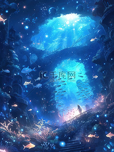 神秘神秘插画图片_神秘的水下星空珊瑚礁海洋生物13