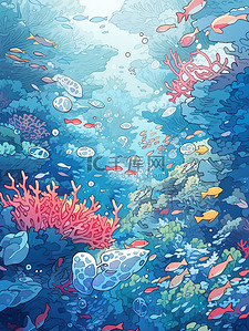海龟插画图片_美丽的海底世界海洋生物插画6