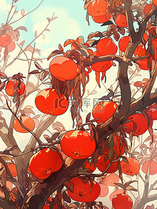 秋天的水果插画图片_秋天丰收成熟的柿子8