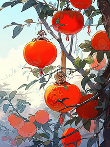 秋天的水果插画图片_秋天丰收成熟的柿子14