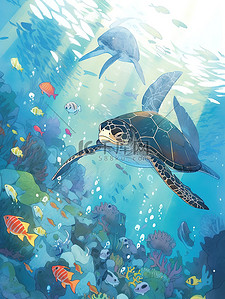 海龟插画图片_美丽的海底世界海洋生物插画2