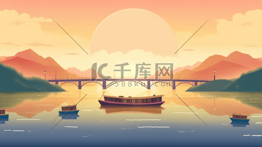 深圳跨海大桥插画图片_唯美夕阳下的跨海大桥插画5