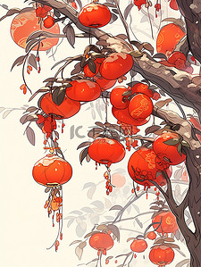 秋天丰收水果插画图片_秋天丰收成熟的柿子5