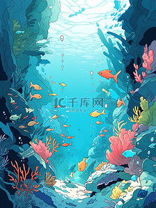 海龟插画图片_美丽的海底世界海洋生物插画4