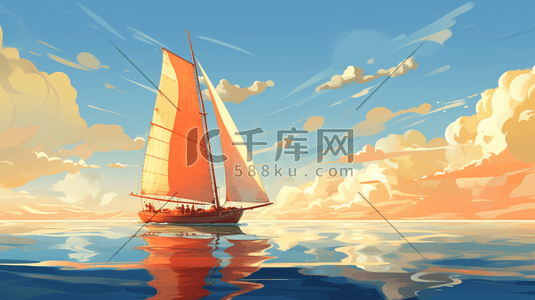 帆船航行插画图片_行驶在海上的卡通帆船插画1
