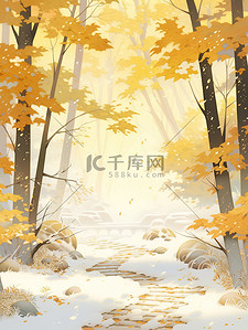 兰海报插画图片_霜降节气的秋天森林小路18