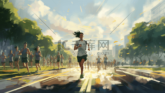 奖牌模板插画图片_全民健身日赛场上跑步的运动员插画3