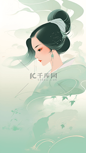 不可能任务插画图片_新式淡雅绿色系中国风古风美女人物形象