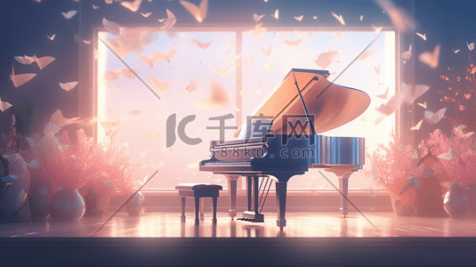 梦幻背景音乐插画图片_彩色唯美梦幻钢琴插画4