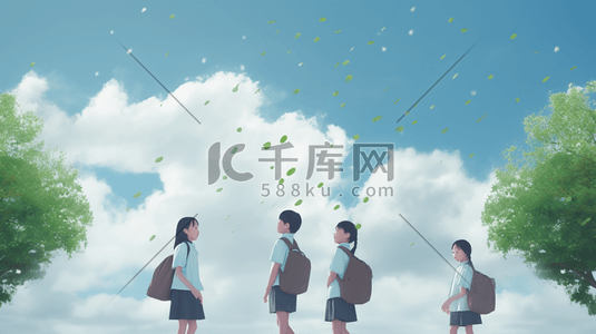 书包小学生插画图片_背书包上学的小学生插画3