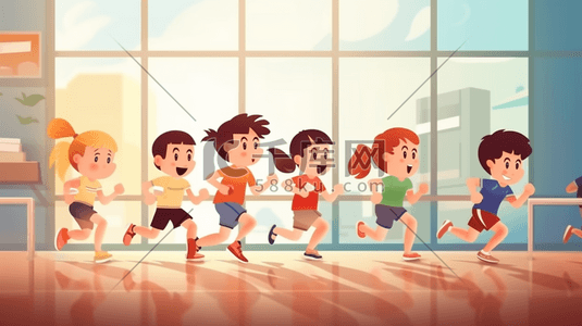卡通运动跑步插画图片_跑步的小学生卡通插画1
