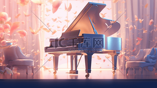 彩色唯美梦幻钢琴插画1