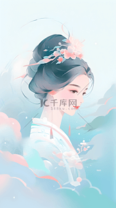 人物形象插画图片_新式淡雅蓝色系中国风古风美女人物形象