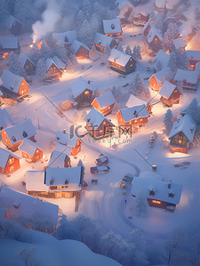 旅游雪乡插画图片_冬季积雪的雪乡房屋大雪节气17