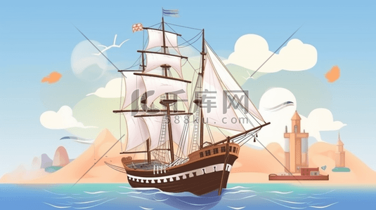 帆船航行插画图片_白色海上帆船插画2
