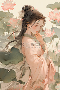 国潮古风美少女插画图片_国潮中国风荷花插画人物