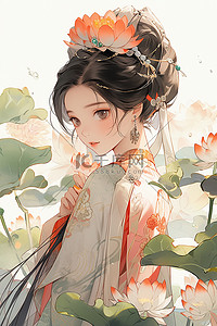 国潮古风美少女插画图片_中国风插画荷花人物国潮