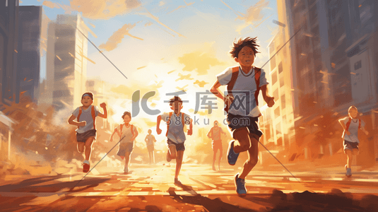 红木奖牌插画图片_全民健身日赛场上跑步的运动员插画1