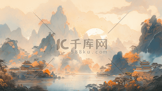 中国风唯美山水风景插画11