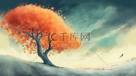 橙色秋季唯美风景插画6