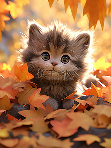 秋天枫叶落叶可爱的小猫4