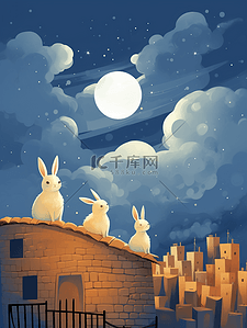 月下可爱兔子插画2