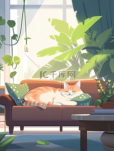 可爱宠物猫客厅沙发睡觉12