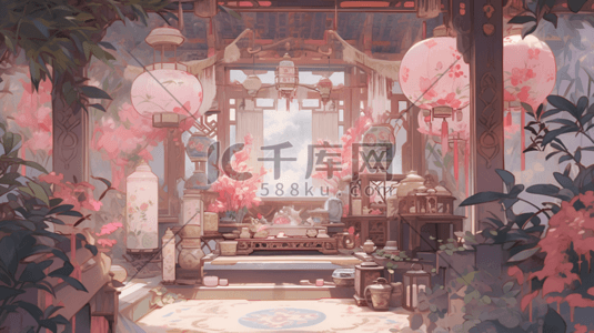 中国风中式粉色系室内古风场景