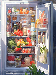 冰箱上下插画图片_打开冰箱各种饮料插画3