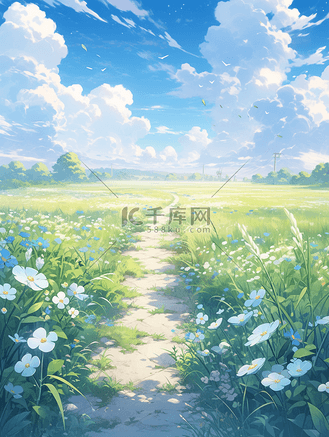唯美风景治愈插画草地