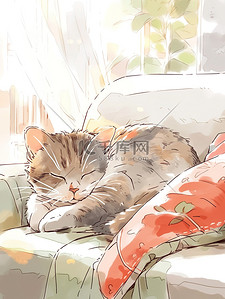 可爱宠物猫客厅沙发睡觉16