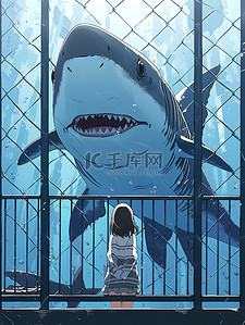 女孩在深海笼子与鲨鱼对视9
