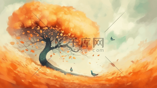 橙色秋季唯美风景插画13