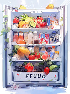 冰箱上下插画图片_打开冰箱各种饮料插画4