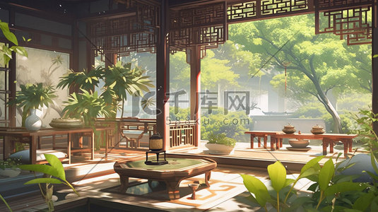 中式传统花园建筑艺术插画3