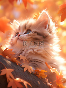 秋天枫叶落叶可爱的小猫8