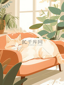 可爱宠物猫客厅沙发睡觉2