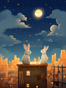 卡通卡通可爱兔子插画图片_月下可爱兔子插画5
