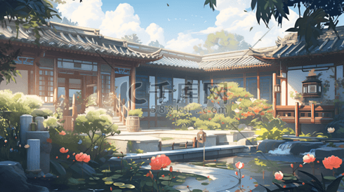 中国风中式古风庭院场景