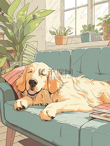 可爱的金毛犬躺在客厅沙发上5
