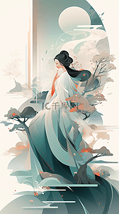 典雅插画图片_中国风新中式淡彩古风淡雅美女仕女图