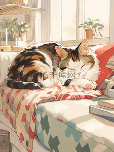 客厅沙发插画图片_可爱宠物猫客厅沙发睡觉9