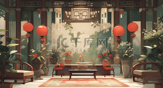 中国风中式古风室内场景